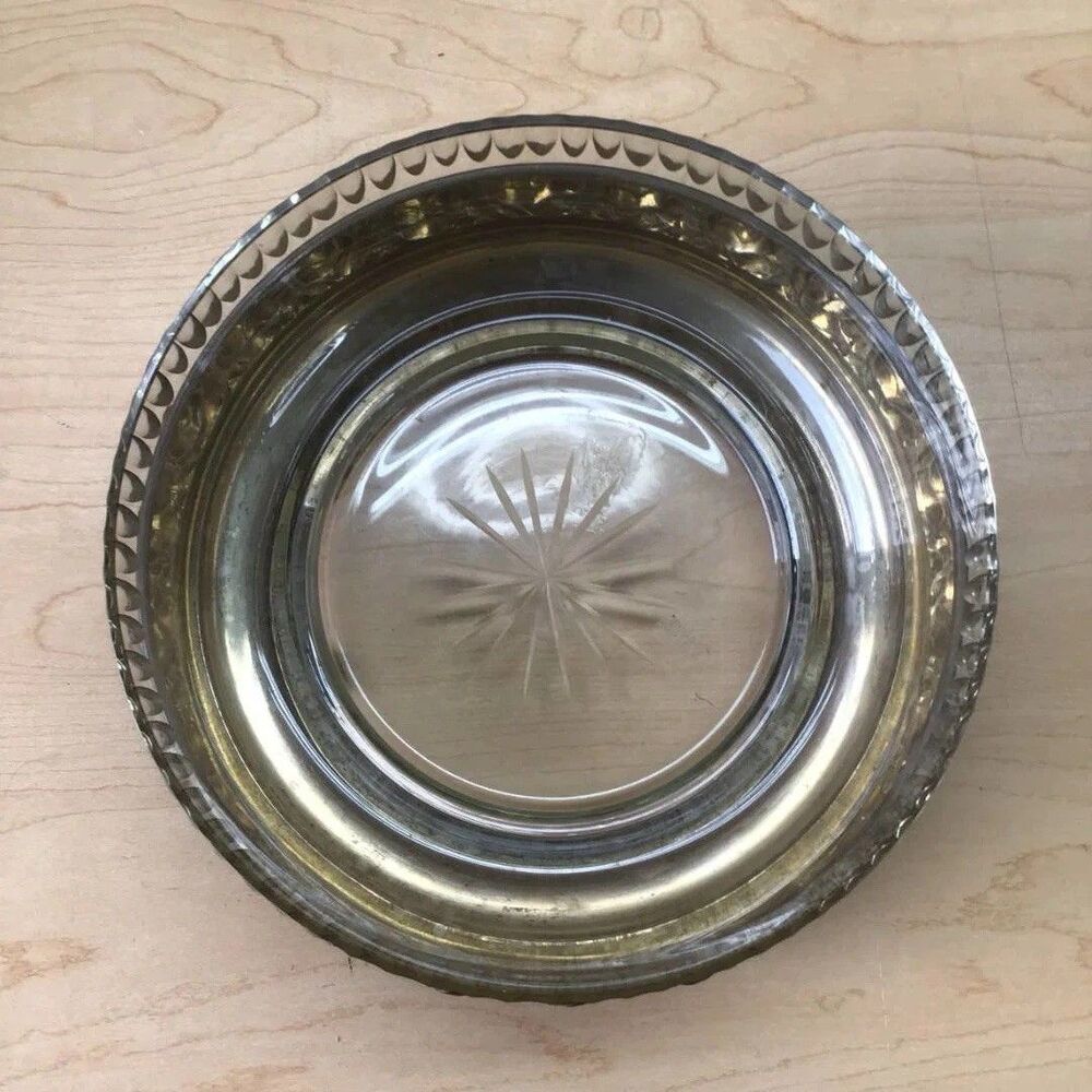 German Art Nouveau Silver Plated Brass & Glass Centerpiece Bowl 1920 4 In Footed